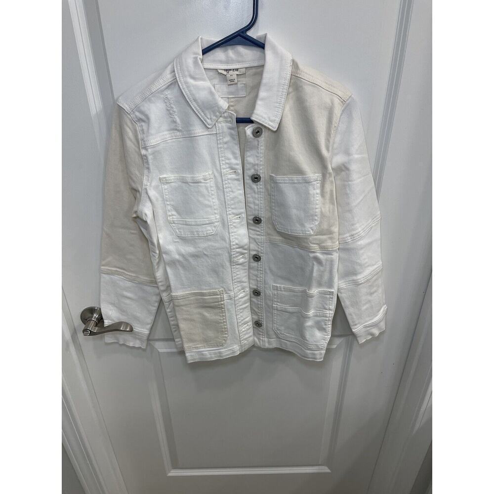 style & co White and Off White Color Blocked Denim jacket size PS MSRP$59.50 - Picture 2 of 8